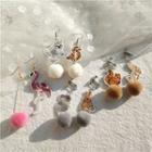 Animal Embroidered Pom Pom Drop Earring