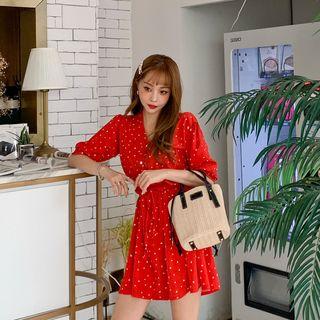 Tie-waist Heart-pattern Minidress