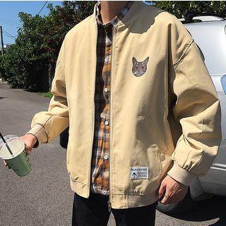 Cat Print Zip-up Baseball Jacket