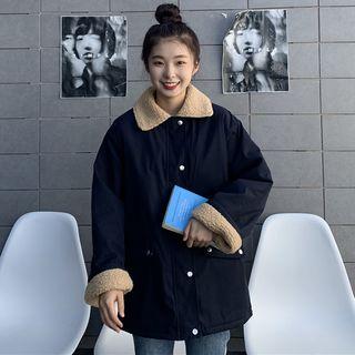 Plain Lapel Jacket Navy Blue - One Size