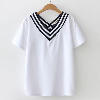 Short-sleeve Contrast Panel Top