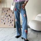 Cross Patched High Waist Straight Leg Jeans