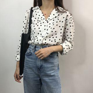 Notch Lapel Dotted Blouse