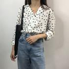 Notch Lapel Dotted Blouse