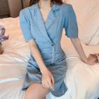 V-neck Short-sleeve Mini Denim Collared Dress