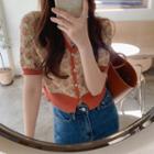 Short-sleeve Floral Knit Cardigan