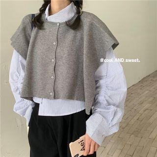 Single-breasted Sweater Vest / Striped Blouse