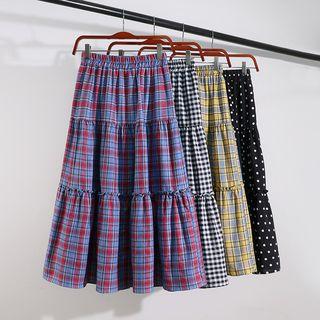Patterned Tiered A-line Midi Skirt