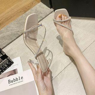 Stiletto Heel Rhinestone Strap Slide Sandals