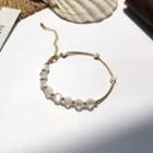 Faux Crystal Bead Alloy Bracelet Gold - One Size