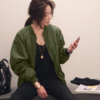 Raglan-sleeve Flight Jacket Khaki - One Size