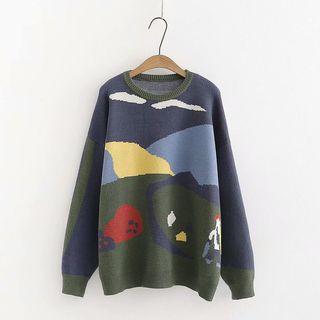 Printed Sweater Dark Blue - One Size