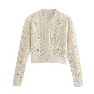 Flower Embroidered Eyelet Cropped Cardigan