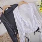 Square-neck Plain Drawstring Long-sleeve Top