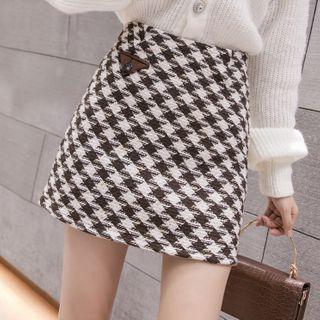 Houndstooth Woolen Pencil Skirt
