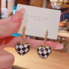 Heart Checker Alloy Dangle Earring E4535 - 1 Pair - Gold - One Size