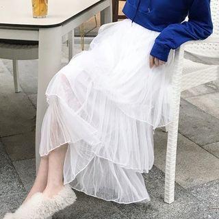 Midi Layered Mesh Skirt White - One Size