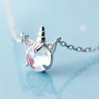 925 Sterling Silver Faux Crystal Unicorn Pendant Necklace S925 Silver - Silver - One Size