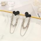 Heart Chain Dangle Earring 1 Pair - S925 Silver Stud - Black & Silver - One Size