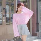 Long-sleeve Drop-shoulder Striped T-shirt
