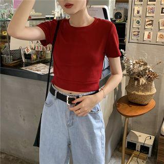 Plain Short-sleeve Open-back Top