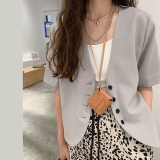 Short-sleeve V-neck Cropped Single-breasted Plain Blazer