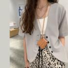 Short-sleeve V-neck Cropped Single-breasted Plain Blazer
