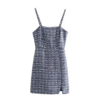 Spaghetti-strap Tweed Mini A-line Dress