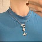 Heart & Angel Pendant Alloy Necklace 1 Pc - White Heart - Silver - One Size