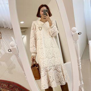Round-collar Laced Midi Dress