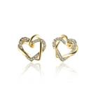 Simple Plated Gold Hollow Double Heart Cubic Zircon Stud Earrings Golden - One Size