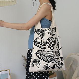 Print Canvas Tote Bag Canvas - Leaves - White - One Size