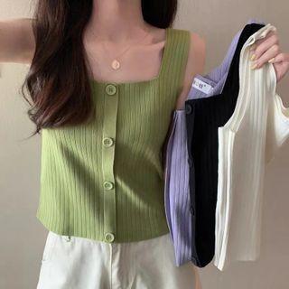 Square Neck Ribbed Knit Tank Top