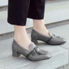 Faux Leather Knot Block Heel Loafers
