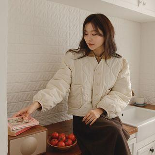 Puff-sleeve V-neck Quilted Jacket