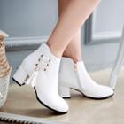Faux Leather Chunky Heel Tasseled Ankle Boots