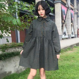 Plaid Long-sleeve Minidress