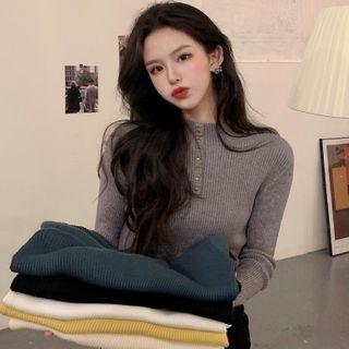 Mock-neck Ribbed-knit Sweater In 6 Colors