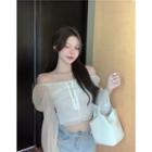 Faux Pearl Lace-up Cropped Blouse