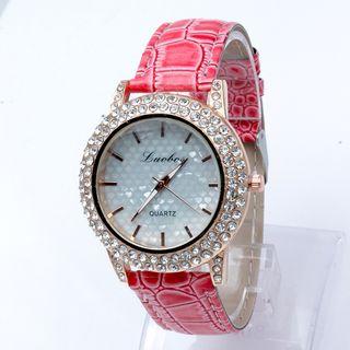 Faux Leather Rhinestone Strap Watch