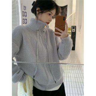 Drawstring Zip Long-sleeve Knit Jacket