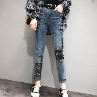 Glitter Panel Skinny Jeans