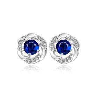 Sparkling Elegant Noble Romantic Fantasy Fashion Blue Cubic Zircon Rose Flower Earrings Ear Studs Silver - One Size