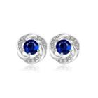 Sparkling Elegant Noble Romantic Fantasy Fashion Blue Cubic Zircon Rose Flower Earrings Ear Studs Silver - One Size
