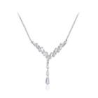Elegant And Bright Stepped Geometric Necklace With Cubic Zirconia Silver - One Size