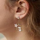 925 Silver Plating Flower Dangle Earring Cat & Flower - One Size