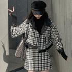 Plaid Zip Jacket / Mini Plaid A-line Skirt / Long-sleeve Top