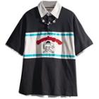 Contrast Collar Cartoon Embroidered Polo Shirt