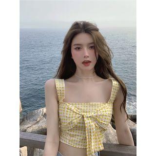 Gingham Bow Cropped Camisole Top Gingham Bow - Yellow - One Size