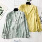 One-button V-neck Satin Blouse